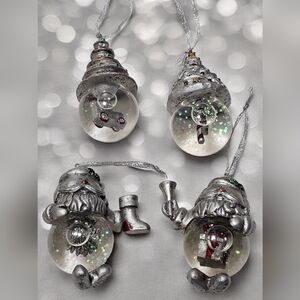 Pewter Glass Snowglobe Santa Stocking Boot Ornament International Silver…